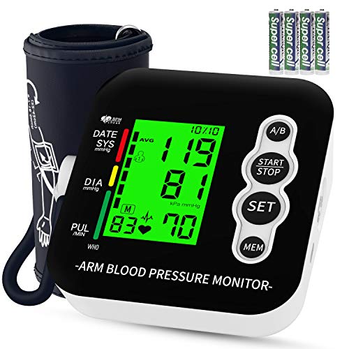 Blood Pressure Monitor, Blood Pressure Machine, Digital Automatic Upper Arm Blood Pressure Monitor and Heart Rate Pulse with Wide-Range Cuff for Home Use, 198 Memories, Three-Color Backlight Display