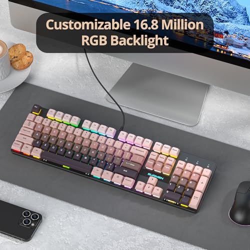 Image of Full Size Mechanical Keyboard, Creamy Keyboard with Number Pad, 104 Keys Wired Gaming Keyboard with Red Switch, RGB Backlit for PC Laptop