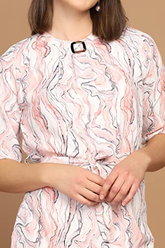 Image of Leriya Fashion Western Dress for Women || Rayon Marble Printed Short Dresses for Women || Front Plated Neck with Buckle || Casual || Office || Summer Wear Dress for Girls