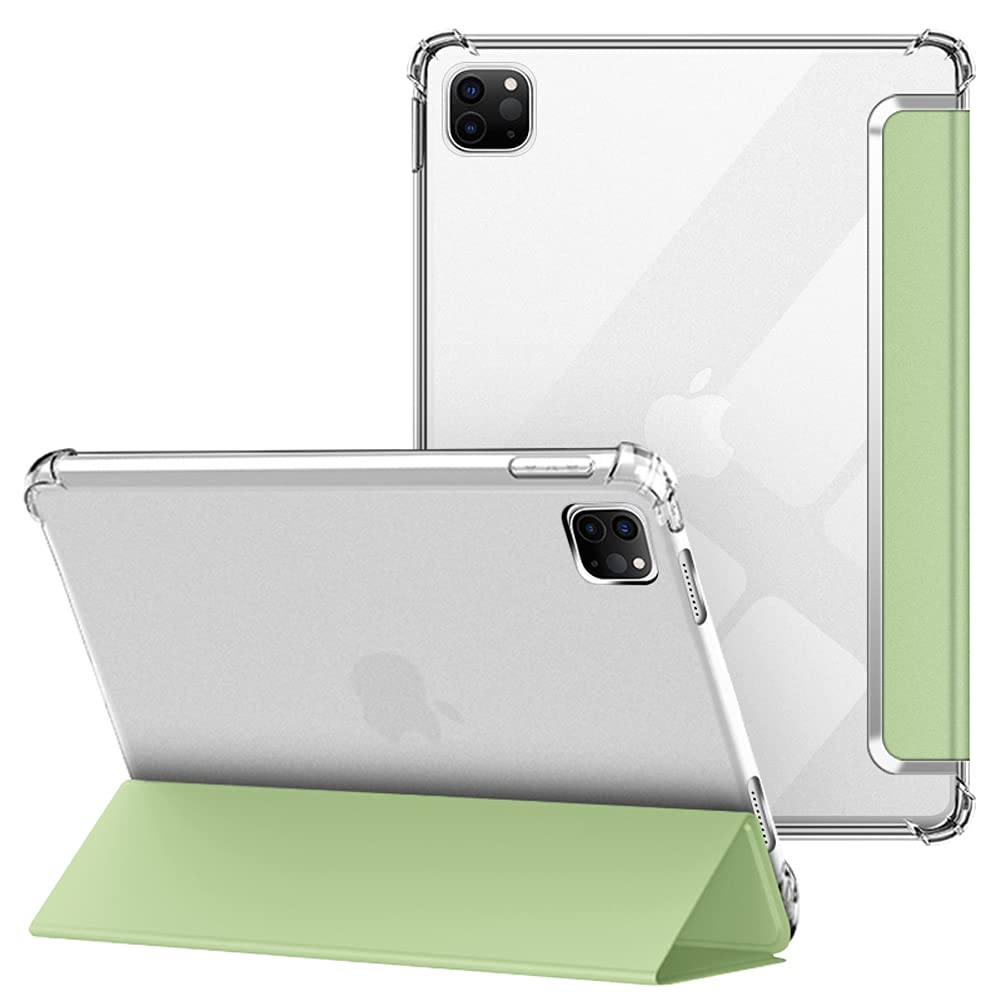 VAGHVEOCase for iPad Pro 11 2022 4th Generation/iPad Pro 11 Inch 2021 3rd/2020 2nd Gen Flexible Soft Transparent Clear TPU Protective Back Cover Trifold iPad Cases Light Green