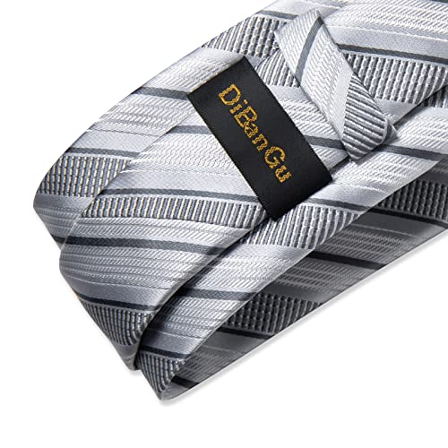 Image of DiBanGu Striped Tie Set for Men Silk Woven Plaid Necktie and Pocket Square Cufflinks Business Wedding