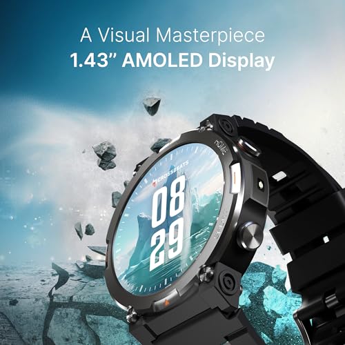 Image of CrossBeats Everest 2.0 2026 Smart Watch for Men 1.43 inch True AMOLED, Always ON Display Bluetooth Calling Rugged Outdoor Flash Light Upto 15 Days Battery Life Smartwatch 100+ Sports Mode (Gray)