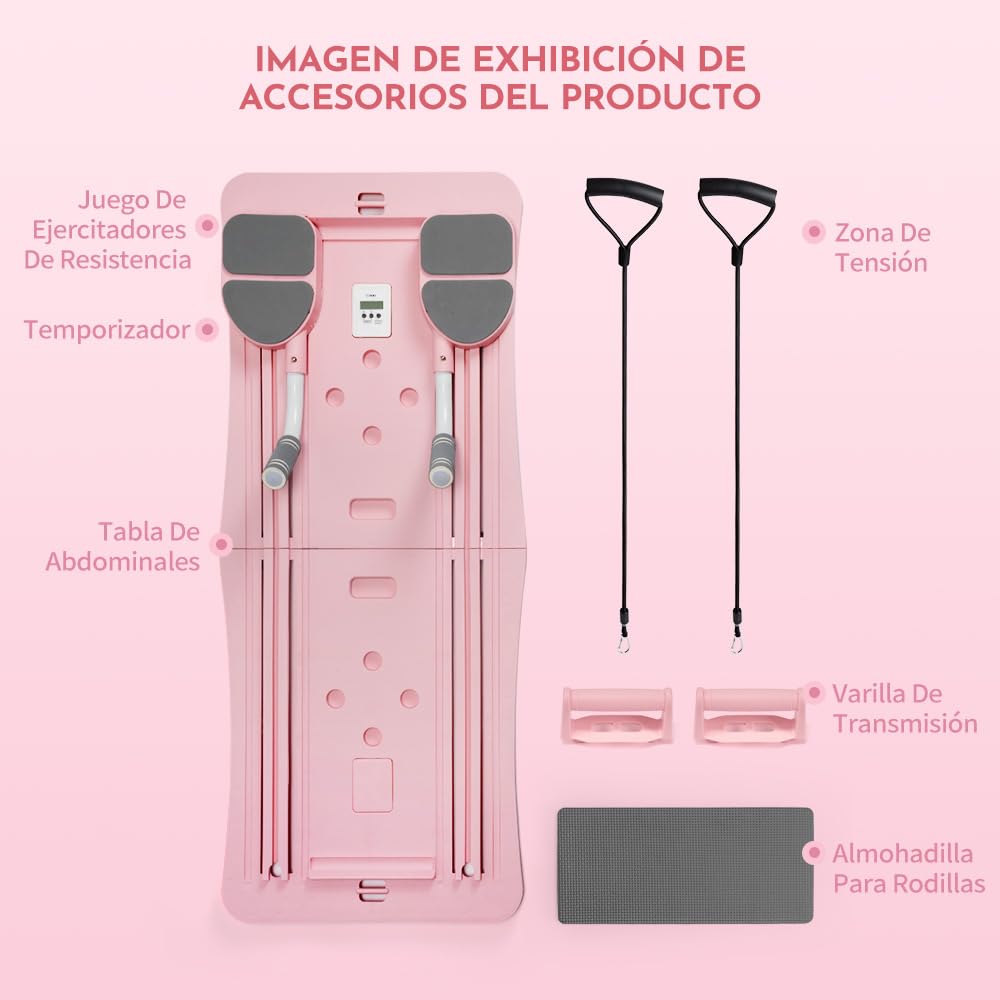 Máquina de Pilates para Casa 2026 4 en 1, Tabla Pilates Multifuncional con Cuerda de Tensión y Temporizador, Pilates Board Plegable para Gimnasio en Casa, Tabla de Pilates para Ejercicio Abdomi