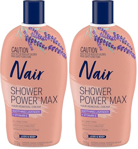 Nair Shower Power Max Hair Removal Cream - Remove Unwanted Hair While you Shower - Ideal for All Skin Types - Dermatologist Tested - Enriched with Lavander & Vitamin E for Smooth Skin - 312g