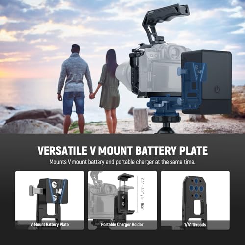 Image of NEEWER V Mount Battery Plate, Modular V Lock Adapter with Arca Type QR Plate, Portable Charger Holder PS099E Compatible with DJI RS4 RS3 Gimbal Camera Cage Video Rig Accessories, PS017B