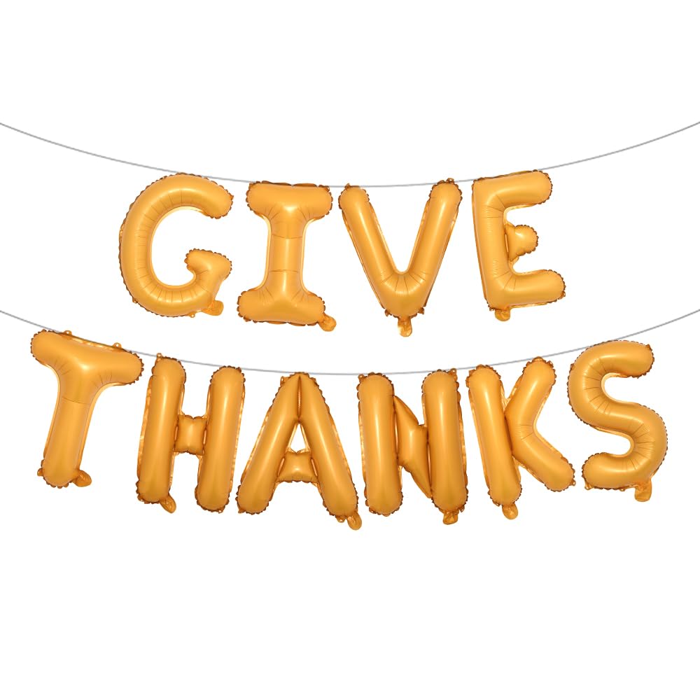 Thanksgiving Decorations For Home, GiveThanks Balloon Banner 16 Inches Mylar Foil Letter Balloons Thanksgiving Party Supplies Fall Harvest Party Give