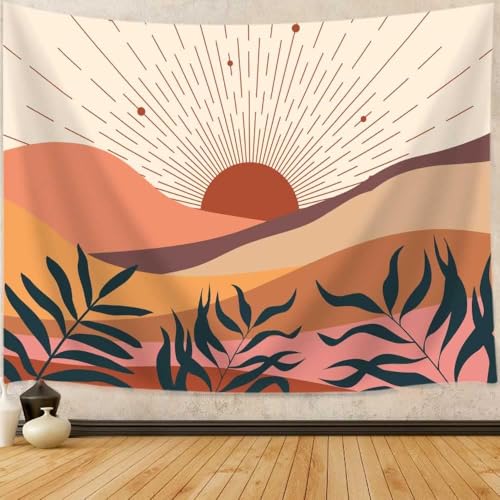 Viajar Boho Tapestry, Boho Mountain Sun Tapestry Abstract Mid Century Tapestries Sunrise Nature Scenery Minimalist Wall Decor for Bedroom Living Room Dorm, 60X40 Inch