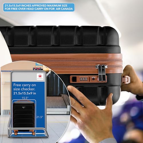 Carry On Suitcase Hardside TSA Lock & USB Port Silent Double Spinner Wheels Maximum Carry-On Bag For Canada Air Approved Airlines( 21.5x15.5x9" ,Black/Tan )4