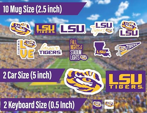 Image of LSU Stickers Decals Merch Car Sticker Tigers Football Waterproof 14 Pc