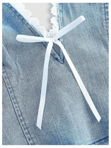 Floerns Women's Y2k Bow Tie Denim Top Sleeveless Lace Trim Halter Neck Cute Tank Top3