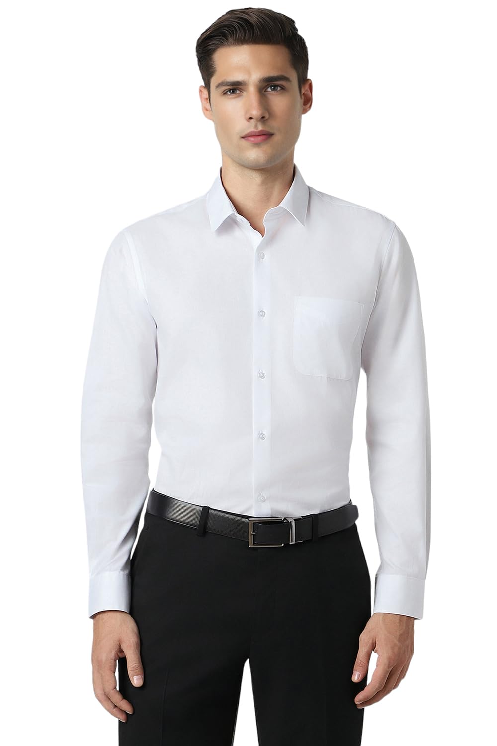 Peter EnglandMen's Premium Solid Herringbone Regular Fit Full Sleeve Formal Shirt | Wonder Fabric | Cotton Rich