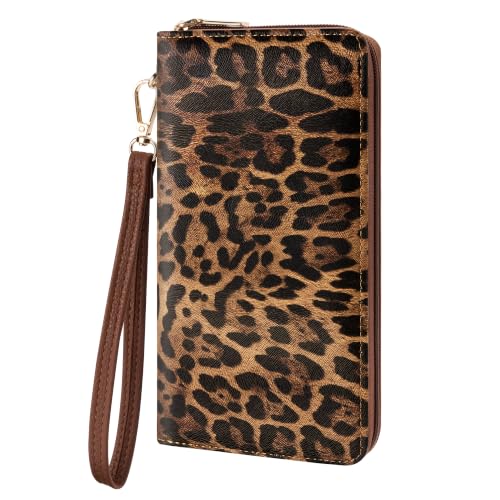 Image of Chelmon Women's Vegan Leather Clutch Wallet with Zip, Hand Strap, Large Capacity