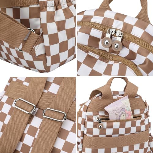 Image of Tanweibago Mini Nylon Women Backpacks,11L Small Ladies backpacks Casual Lightweight Women Shopping Travel Daypack (Checkered Brown)