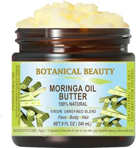 Botanical Beauty MORINGA OIL BUTTER Pure Natural Virgin Unrefined RAW 8 Fl. Oz.- 240 ml for FACE, SKIN, BODY, DAMAGED HAIR, NAILS.