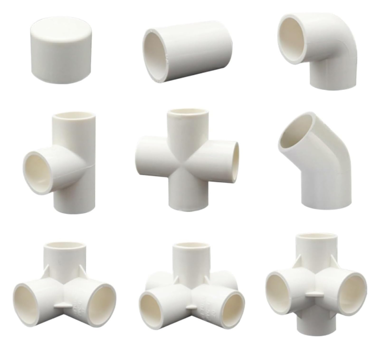 Conectores deslizantes de PVC para tuberías, Accesorios de tubería PVC Blanco for Agua, Bricolaje, 20-50mm, con Codo Recto, Cruz en T, 10 Uds(PVC Pipe,I.D 40mm)