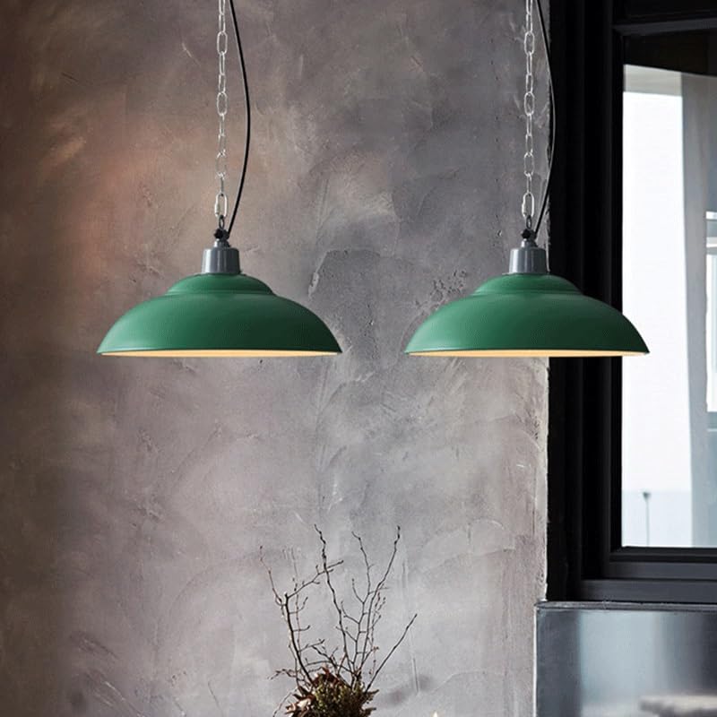 Lampada a sospensione in stile industriale semplice verde Lampada a sospensione moderna nordica in metallo Lampadario vintage rotondo con base E27 Lampada a sospensione for isola cucina Sala da