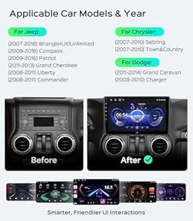 10.2 Inch Car Radio Stereo Upgrade for Jeep Wrangler JK Compass Grand Cherokee Dodge Ram 2009-2012 2+32G with Wireless CarPlay/Android Auto/Touch Screen/Android 13/GPS Navigation/HD Backup Camera