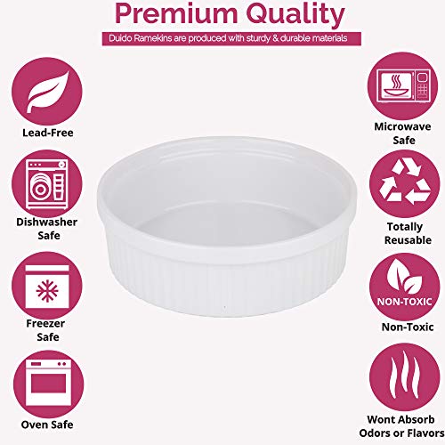 Souffle Dish Ramekins for Baking – 64 Oz, 2 Quart Large Ceramic Oven Safe Round Fluted Bowl with Mini Condiment Spoon for Soufflé Pot Pie Casserole Pasta Roasted Vegetables Baked Desserts (White)