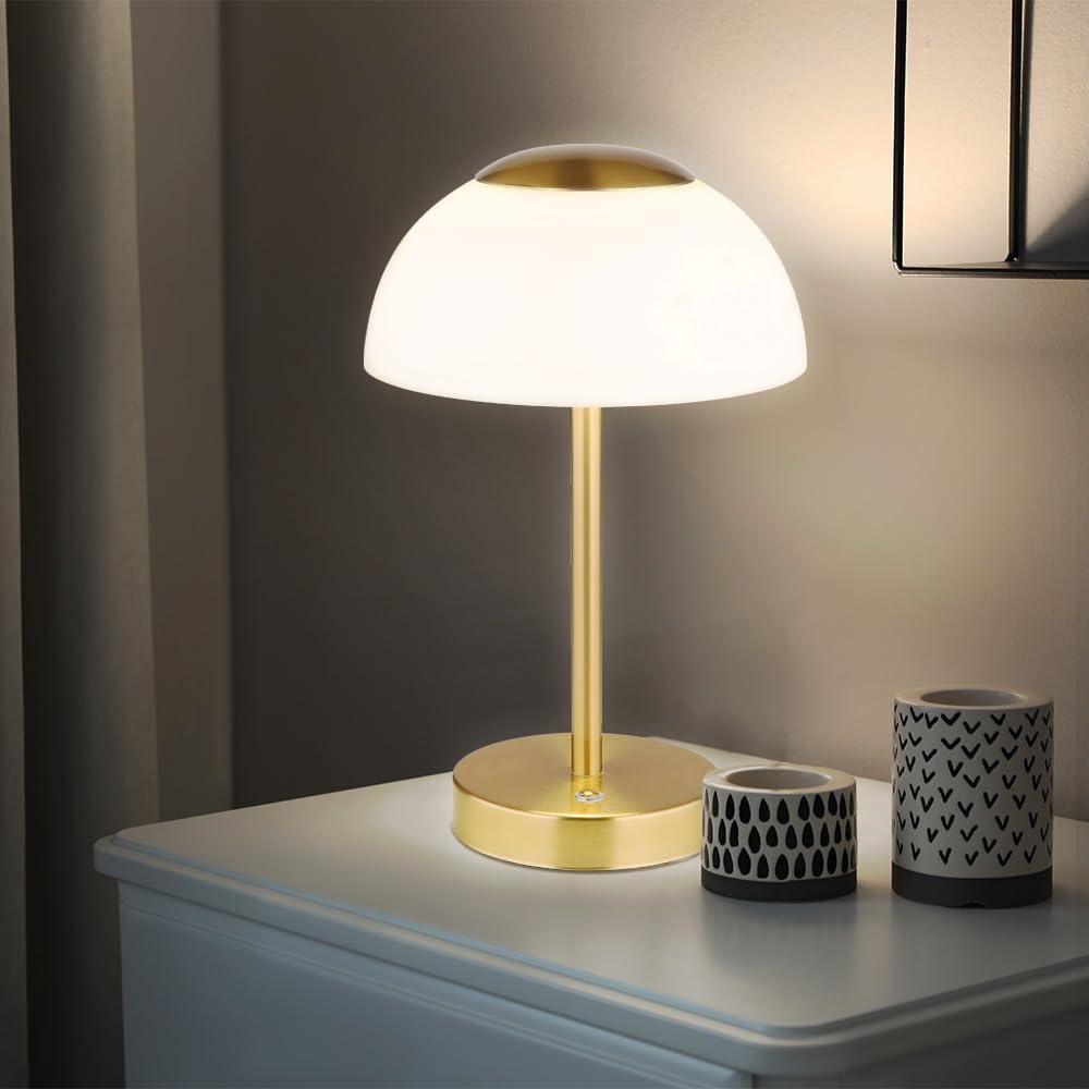 Lampada da tavolo LED - H 31 cm - Ottone - Bianco - Vetro - Metallo - Dimmerabile