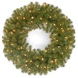 National Tree Company 24 in Pre-Lit North Valley Spruce Artificial Christmas Wreath, Chrsitmas Decoration with 50 LED Lights, 180 Tips, 10 Light Functions, Timer, Green
