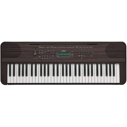 Yamaha PSRE360 61-Key Touch Sensitive Portable Keyboard with Power Supply, Dark Walnut