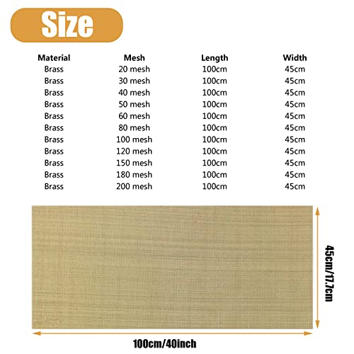 COYOUCO Brass Wire Mesh Woven Sheet - 120 Mesh Brass Screen 45X100cm/17.7X39.36Inch for Dense Filter Screen Mesh Blocker Scrubber Clean DIY Fill Fabric,40 mesh