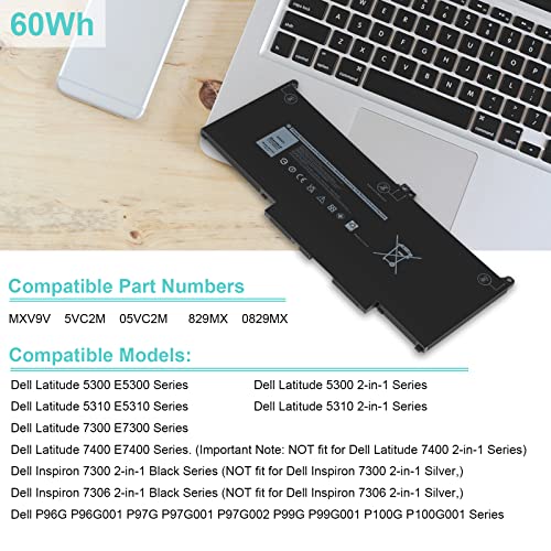 Image of ASUNCELL MXV9V Laptop Battery Replacement for Dell Latitude E7400 E7300 5300 5310 7300 7400, Latitude 5300 5310 2-in-1, P96G P97G P99G P100G 5VC2M 05VC2M 829MX 0829MX