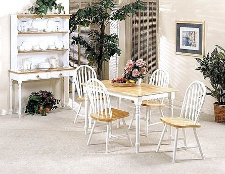 5pc White And Natural Finish Wood Dining Table Windsor