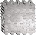 KASARO Hexagon Peel and Stick Backsplash, 10-Sheet Self Adhesive Metal Tile, Stainless Steel Mosaic for Kitchen, Bathroom, RV Wall Decor (12" x 12", Covers 9 Sq Ft)