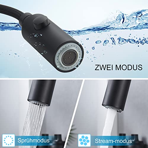 Vketo Niederdruck Armatur Küche Niederdruckarmatur Wasserhahn küchenarmatur Niederdruck mit brause Ausziehbar Schwarz - Image 4