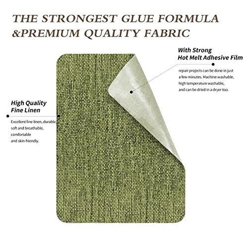 Image of King Mountain Premium Linen Fabric Iron-on Repair Patch Kit, 3 inchx60 inch with Backing Glue, Decorative Patch for Inside & Outside Fabric Repair (Linen, Grass Green)