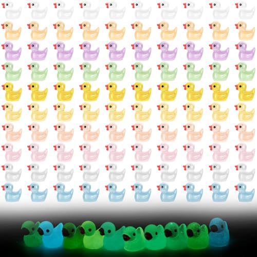 Romon 100 Piezas Mini Patos De Resina,Mini Patos Luminosos,Micro Paisaje,Paisaje Decorativo DIY,Decoracion del Hogar,Decoracion del Acuario,10 Colores