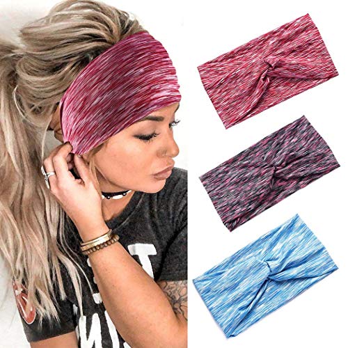 Vinzar Boho Headbands Criss Cross Yoga Hair Bands Sport Elastic Turban Head Warps Accessories for Women and Girls (yoga-3 pack)