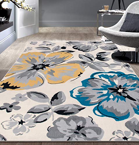 Modern Floral Area Rugs 5' X 7' Cream