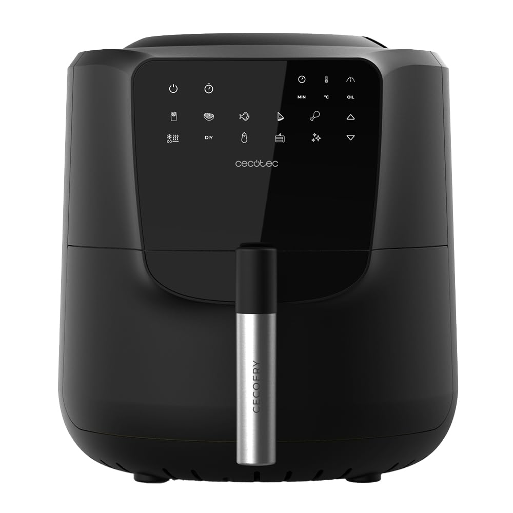 Cecotec Friggitrice ad Aria Cecofry Rain. Air Fryer 1500 W, Capacità 5,5 L, Spray a Olio Costruito, 7 Livelli, Pannello Tattile, Termostato Regolabile, Funzione Autopulente, 8 Menu, Griglia Sicurezza
