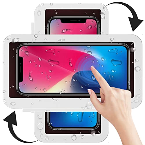 QeeHeng Caja Montada en la Pared para Móvil Impermeable, Funda de Pared Antiniebla y Táctil, Soporte Sellado Giratoria de 360° Compatible con Teléfonos de Menos de 7’’ para Baño Cocina