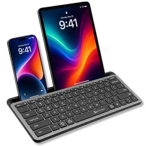 X9 Performance Bluetooth Small Wireless Keyboard with Phone Holder - (BT + 2.4Ghz) - Ready for Travel - Compact Keyboard for Tablet, Phone, Office - Backlit, Portable, Multi-Device - PC, Mac, Android