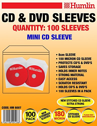 100 MINI 8CM CD DVD DISC PLASTIC HEAT SEALED SLEEVES WITH FLAP SCRATCH RESIST
