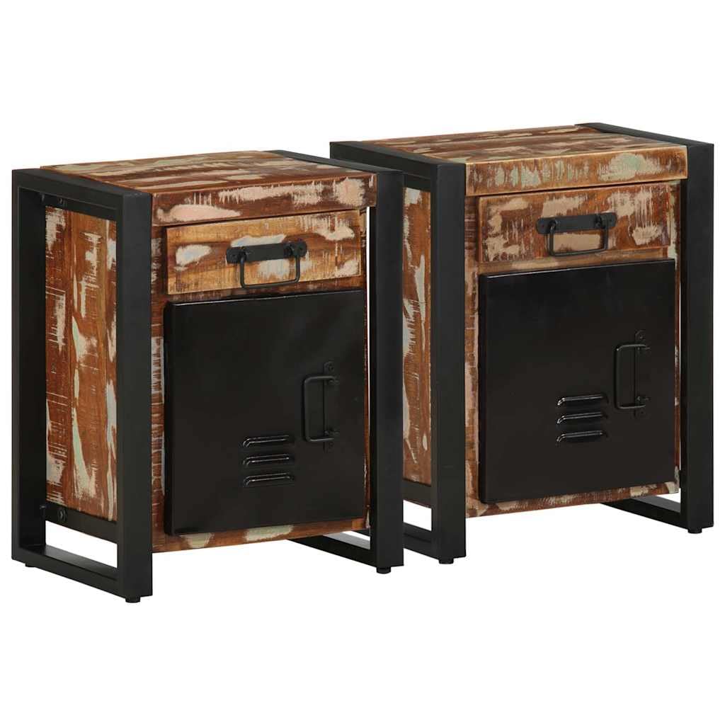 vidaXL Tables de Chevet 2 pcs Multicolore Bois Massif de manguier Brut, Armoire de Chevet, Armoire de lit, Table d'appoint pour Chambre à Coucher