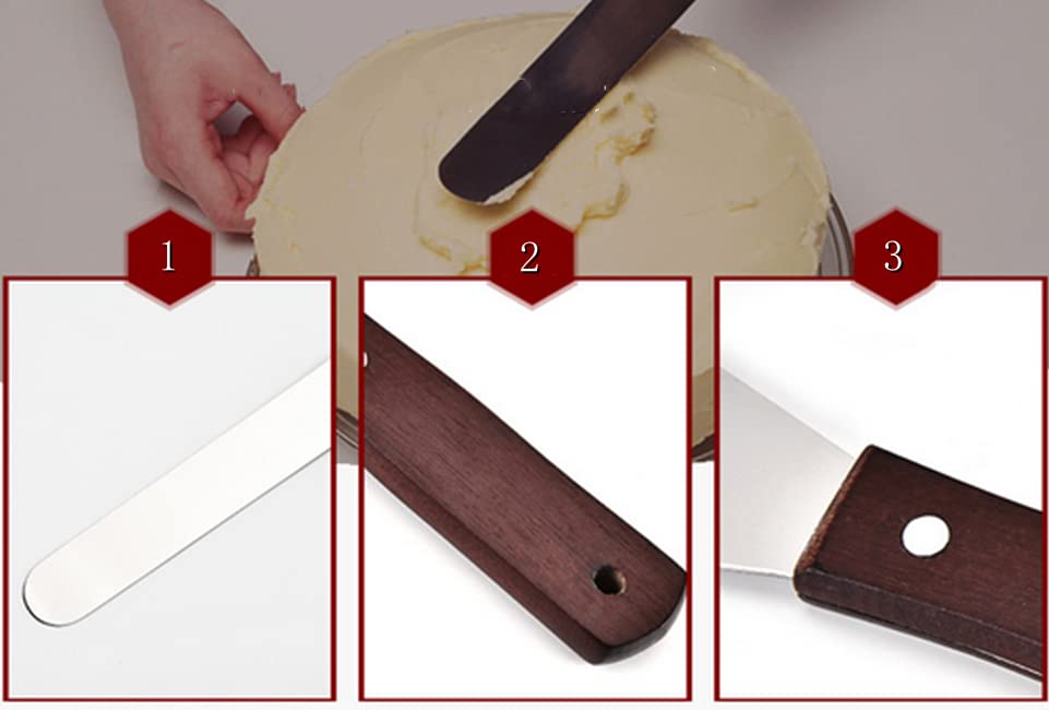 Paquete de 2 espátulas de acero inoxidable de 6 pulgadas, espátula para decoración de pasteles con mango de madera para untar queso, queso 6