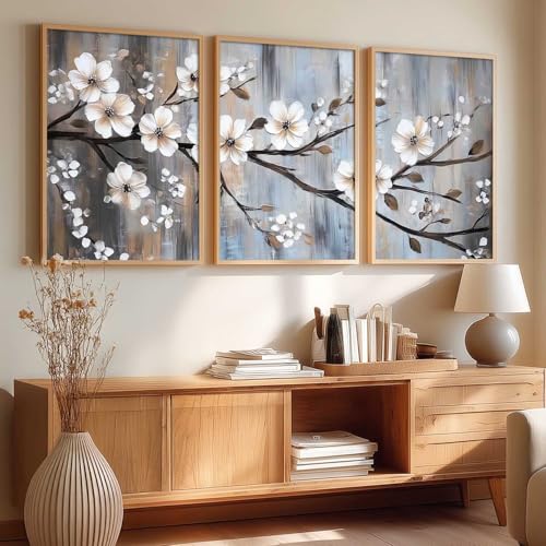 Image of kotart Abstract Floral Art Framed Painting | Big Aesthetic Flowers Vastu Framed Paintings for Living Room Bedroom Wall Decor Set Of 3 (35x37 Inch)