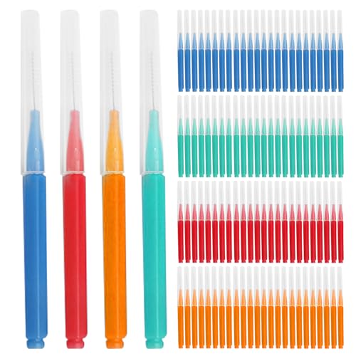 GOEDCH 100 spazzolini interdentali: 4 colori Spazzole interdentali per spazi interdentali e gengive, Spazzole dentali con manico antiscivolo, Spazzole interdentali interdentali, filo interdentale