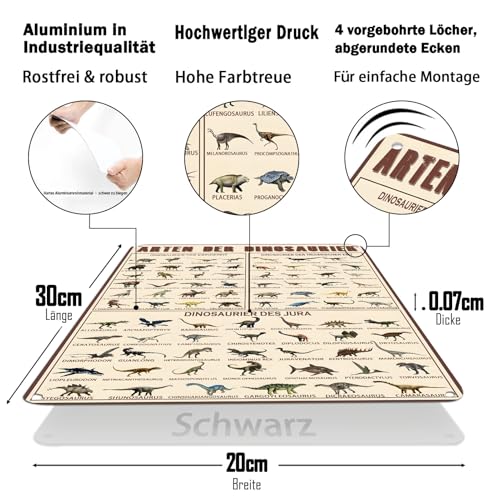 Arten Der Dinosaurier Buntes Aluminiumschild Wanddekoration für Wohnzimmer, Spielzimmer, Büro, Café - 8x12 Zoll (25294)