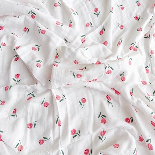 Image of Ali+Oli Muslin Swaddle Blanket for Baby (Tulip) Large 47 inch x 47 inch Soft Rayon Made from Bamboo & Organic Cotton, Machine Washable Receiving Blanket Wrap for Newborn to Toddler