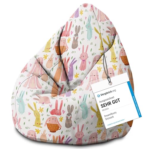 DreamRoots Sitzsack Kinder mit füllung - Bodenkissen Kinderzimmer 70 x 70 x 105 cm - Bean Bag - Bubibag - Kindersitzsack - Sitzkissen Boden