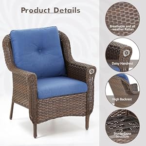 Patio Chairs Outdoor Wicker Armchair Set of 2 - Heavy Duty Outside Modern PE Rattan Lawn Chair for Front Porch Balcony Backyard Yard Deck Poolside Apartment – Brown/Blue Patio Chairs Outdoor Wicker Armchair Set of 2 Heavy Duty Outside Modern PE Rattan Lawn Chair for Front Porch Balcony Backyard Yard Deck Poolside Apartment–BrownBlue