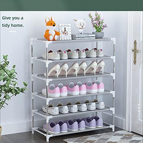 6-Tier Shoe Rack Storage，With Adjustable Shelving，High Quality Galvanizing Steel Pipe and Pp Material，Easy to Move and Assemble，bedrooms, Closet, Entryway, Dorm Room, Wardrobes Can Be Placed to Avoid Falling Ash. (WHITE-6-LAYER)