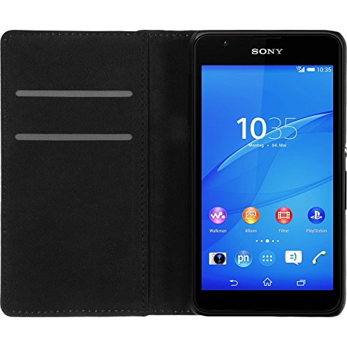 PhoneNatic Cubierta de Cuero Artificial Compatible con Sony Xperia E4g   Bookstyle Negro   Cover Cubierta Cover