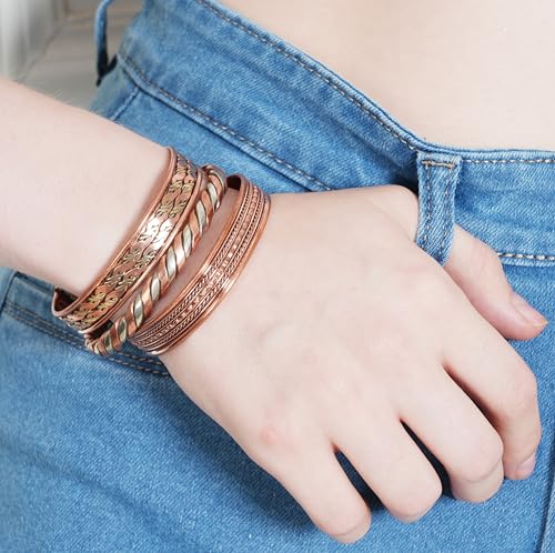 Image of Touchstone copper bracelets | gift for men women |adjustable 100% pure solid real magnetic jewelry | handmade bracelet set combo | rope braided tibetan bangles.