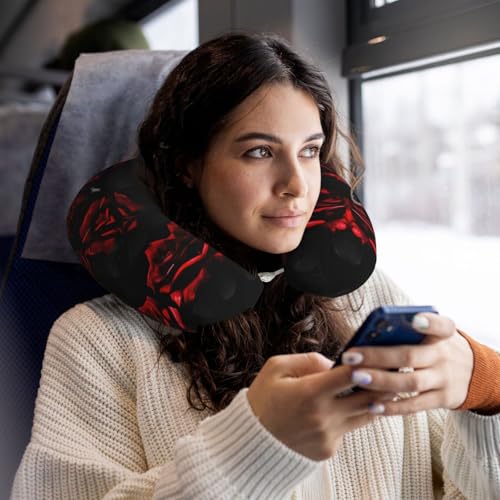 Almohada de Viaje con Estampado de Rosas Rojas y Negras miniatura 6